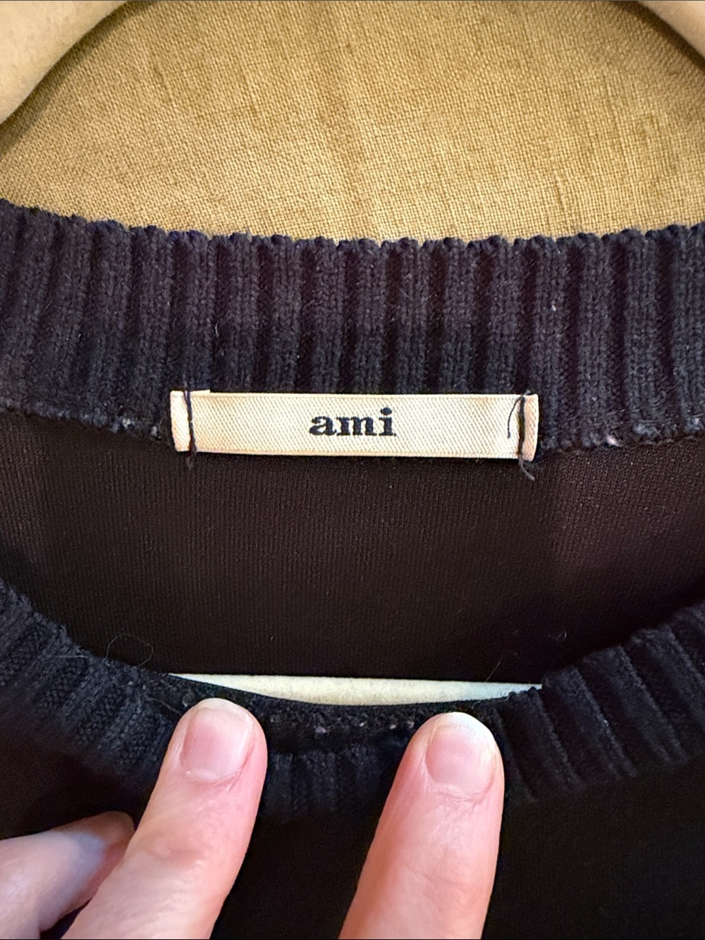 Ami Black Ribbed-Neck Black Crew Sweater Dress with White Accent at the Hem - Picture 2 of 10